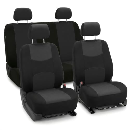 FH Group Bright Flat Cloth Full Set Automotive Seat Covers Front Set and Rear Solid Bench Black Seat Covers w. Gift Universal Fit Interior Accessories for Cars Trucks and SUVs - color: Black