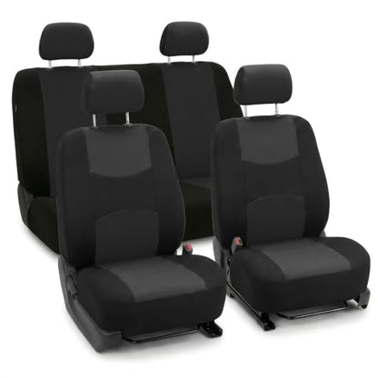FH Group Bright Flat Cloth Full Set Automotive Seat Covers Front Set and Rear Solid Bench Black Seat Covers w. Gift Universal Fit Interior Accessories for Cars Trucks and SUVs - color: Black