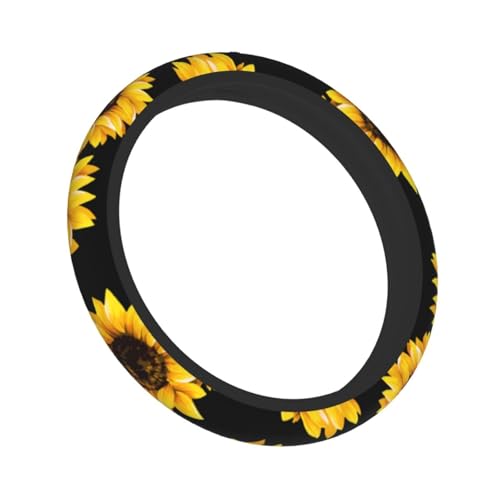 Sunflower Pattern01 Steering Wheel Cover,Warm in Winter and Cool in Summer,15 in Universal Accessory for Diverse Car Fashion Elastic Breathable Silicone Anti-Slip Decor Cover for Men Women - color: Sunflower Pattern01