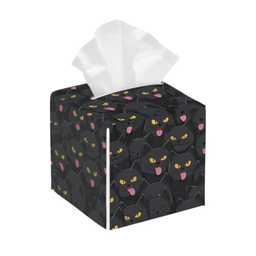 Tissue Box Cover PU Leather Square Tissues Holder Halloween Black Cat Eyes Decorative Facial Paper Organizer Dispenser for Bedroom Bathroom Vanity,Home Office Car - color: Black Yellow