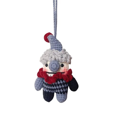 Quirky Crochet Clown Doll Car Charm Rearview Mirror Handmade Crocheted Jewelry Backpack Keychain Lucky Interior Accessories (rearview mirror clown) - color: Rearview Mirror Clown