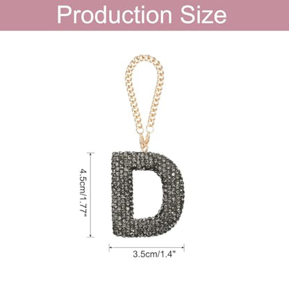 MECCANIXITY Bling Car Letter Charm, Initial D Letter Interior Car Rear View Mirror Decoration Hanging Crystal Ornaments for Women Bags Water Cup DIY Craft, Gray - style: D Letter