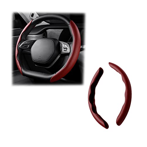 LoyaForba Car Steering Wheel Cover, Universal 15 Inch Leather Segmented Auto Steering Wheel Protector, Anti-Slip and Soft Breathable, Car Interior Accessories for Most Vehicle, SUV, Truck (Wine Red) - color: Wine Red