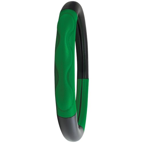 GG Grand General 54080 18 inches Deluxe Plus Steering Wheel Cover Full Black with Green Comfort Pad