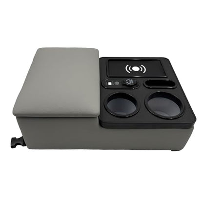 Car Armrest Box with Cup & Phone Holders, USB Port, Truck Center Console Organizer or Bench Seat Console (Gray)