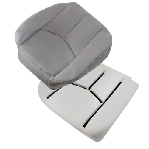 2PCS Driver Side Bottom Microfiber Leather Seat Cover & Seat Foam Cushion #922 or 92i Gray Compatible with Chevy Silverado Suburban Avalanche GMC Sierra Tahoe Yukon 2003 2004 2005 2006 - color: Gray
