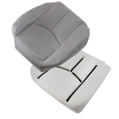 2PCS Driver Side Bottom Microfiber Leather Seat Cover & Seat Foam Cushion #922 or 92i Gray Compatible with Chevy Silverado Suburban Avalanche GMC Sierra Tahoe Yukon 2003 2004 2005 2006 - color: Gray