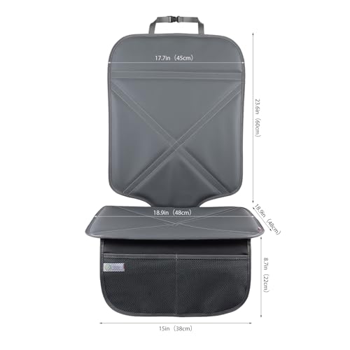 Viaviat Car Seat Protector Leather Waterproof Child Safety Seat Protector Cover with Thick Pad and 2 Large Pockets Durable Kick Mat for All Auto Seat (Deep Gray) - color: Deep Gray