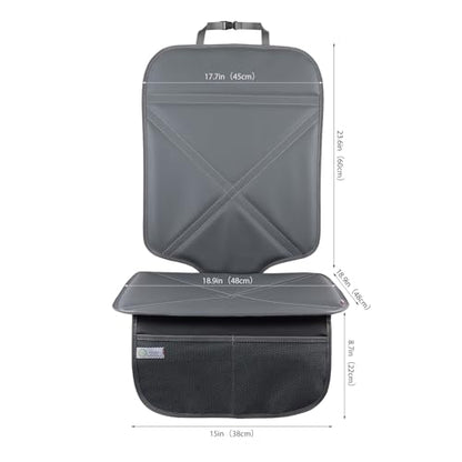 Viaviat Car Seat Protector Leather Waterproof Child Safety Seat Protector Cover with Thick Pad and 2 Large Pockets Durable Kick Mat for All Auto Seat (Deep Gray) - color: Deep Gray