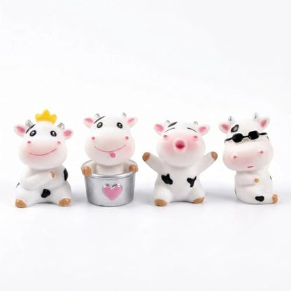 4 Pcs Mini Resin Dairy Cow Figurines, Cute Car Dashboard Decor, Funny Rearview Mirror Ornaments, Fairy Garden Landscape, Gift for Pet Lovers (White Dairy Cow)