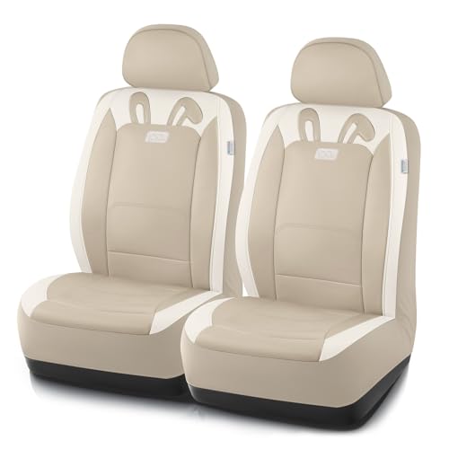 PIC AUTO Car Seat Covers, Cute Rabbit Premium Beige Leather Seat Covers, Universal Fit Front Seat Covers for Cars, Trucks, SUVs, Soft & Wear-Resistant Auto Interior Protection with Airbag-Compatible - color: Beige