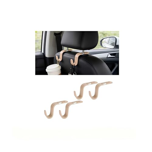 4PCS Car Seat Headrest Hook, Multi-Purpose Seat Back Hanger Purse Bag Handbag Organizer, Auto Interior Backseat Storage Hook Holder for Coat Hat Grocery Umbrella, Universal Fit (Beige) - color: Beige