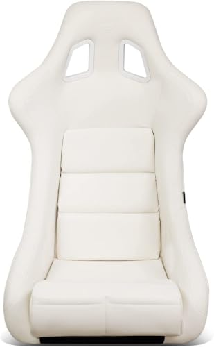 NRG Innovations FRP-302WT-V Universal Vinyl Fixed Back Bucket Racing Seat with Bottom Mount Bracket(Large), White Seat Cover, 21"W X 18" D X 36" H - color: White