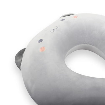 Kids Neck Pillow for Travel with Sleep Eye Mask, Cute Travel Neck Pillow, Memory Foam Flight Sleeping Headrest Pillow for Boys & Girls, Airplane, Train, Car, Home Use - Grey Cat - color: Grey Cat