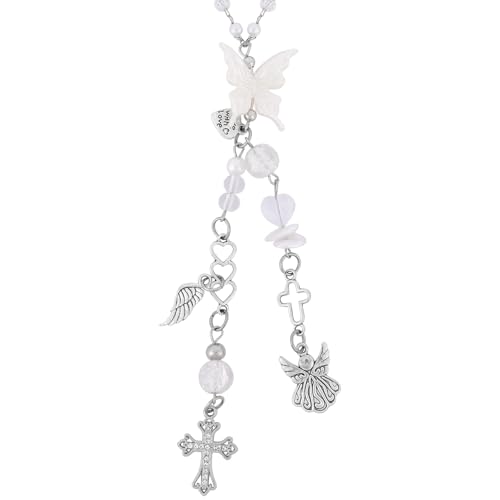 Angel Cross Rear View Mirror Charm - Crystal Angel Wing Pendant Hanging Chain, Religious Cross Car Suncatcher Ornament, Spiritual Car Interior Decor Gift for Women - style: Angel Cross