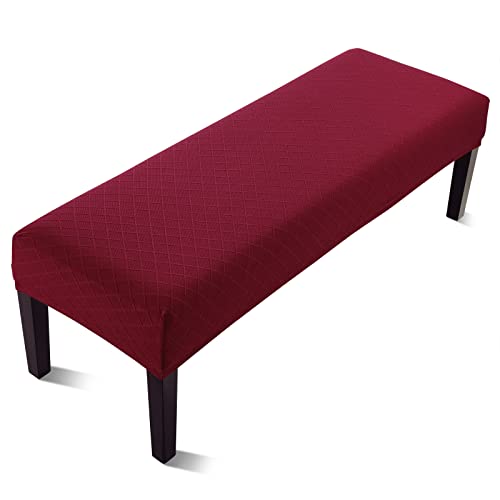 Fuloon Stretch Jacquard Dining Bench Cover - Anti-Dust Removable Bench Slipcover Washable Seat Cushion Protector for Bedroom, Kitchen, Hotel, Banquet (Burgundy) - color: Burgundy