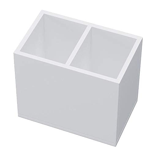 NIUBEE Acrylic Pen Holder 2 Compartments, White Pencil Organizer Cup for Countertop Desk Accessory Storage - color: White, size: 2 Cube