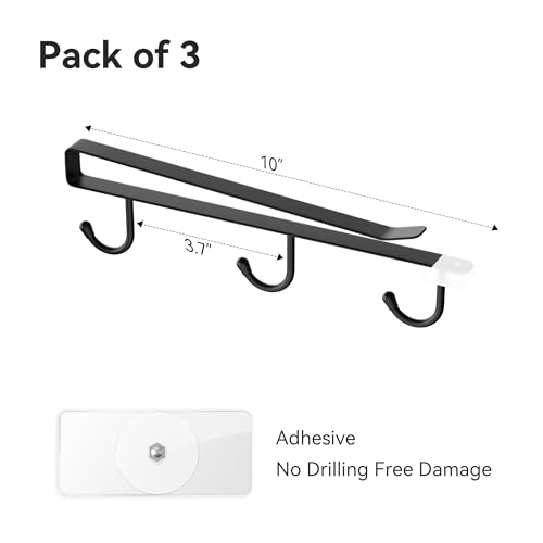 Adhesive Cup Holder Under Cabinet - 3pcs x 6 Hook Coffee Cup Mug Holder for Kitchen, Fit for 1 Inch Thickness Shelf or Less - White