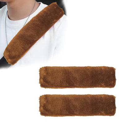 2 PCS Seat Belt Shoulder Pads, Soft Fluffy Plush Seat Belt Shoulder Strap Covers, Comfy Warm Seat Belt Strap Cover Shoulder Cushion for Adult Children, Car Accessories (Brown) - color: Brown
