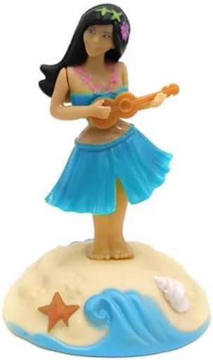 Blue Solar Powered Dancing Figures Decoration -Hawaii Shaking Head Ornaments Hula Girl -Car Dashboard Interior Decoration Desktop Ornaments,Solar Power Kits Learning and Education