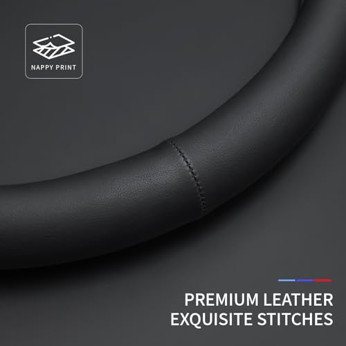 Leather Steering Wheel Cover Compatible with Volkswagen VW Tiguan Atlas ID.4 Taos Golf Passat Jetta Polo Beetle Touareg Cross Sport D Shaped Steering Wheel Accessories, Black 2026