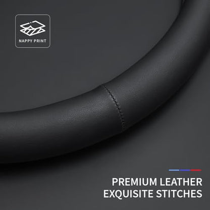 Leather Steering Wheel Cover Compatible with Volkswagen VW Tiguan Atlas ID.4 Taos Golf Passat Jetta Polo Beetle Touareg Cross Sport D Shaped Steering Wheel Accessories, Black 2026