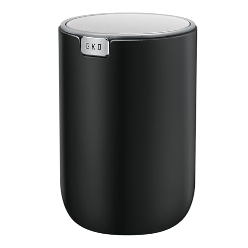 EKO Fandy 0.4 Gal/1.5L Mini Tabletop Trash Bin with Swing-Lid, Desktop Trash Can for Bathroom Countertop, Vanity, Coffee or Office, Small Garbage Bin (Black) - color: Black, size: Tabletop 1.5 Liters