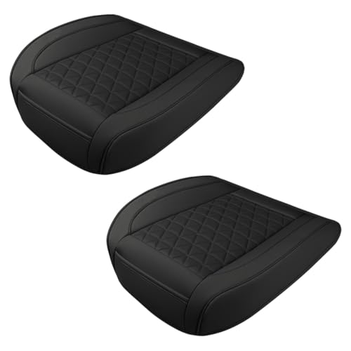 Luxury Faux Leather Car Seat Cover, Anti-Slip Waterproof Universal Front Bottom Seat Protector with Storage Pocket, Triangular Pattern Vehicle Seats Cushion for Sedans, SUVs, Trucks (2PCS&Black) - color: 2PCS&Black