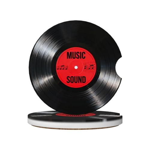 Red Vinyl Record 2 Pack Car Cup Holder Coasters Absorbent Ceramic Drink Coasters 2.56" Anti Slip Cup Mat with Non-Scratch Cork Base and Finger Notch Auto Accessories Interior for Women Men - color: Red