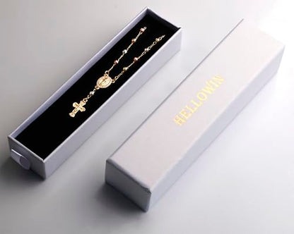 Gold Plated Beads Catholic Guadalupe Car Rearview Mirror Rosary Hanging Charm Chain for Women with Gift Box - color: Big-Faceted Beads