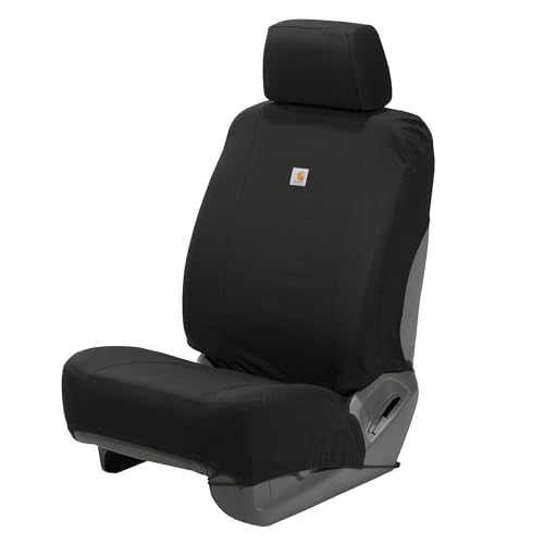 Carhartt Universal Nylon Duck Canvas Fitted Bucket Seat Cover, Durable Seat Protection with Rain Defender, Single, Black - color: Black, size: One Size