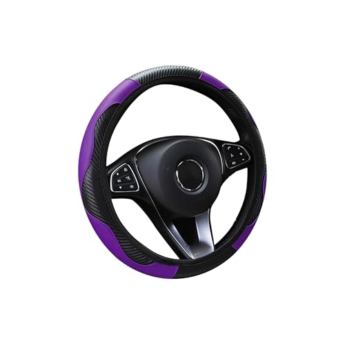 Car Steering Wheel Cover, 15 inch Carbon Fiber Microfiber Anti-Slip Breathable PU Leather Elastic Steering Wheel Protector, Car Interior Accessories for Most Cars (Purple) - color: Purple