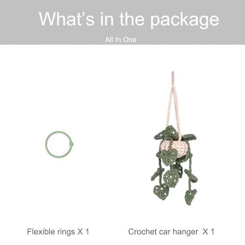 DICHA Crochet Hanging Plant - Aesthetic Car Accessory for Women - Rear View Mirror Leaf