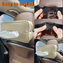 Witaxima Large Car Tissue Holder for 120 Standard Tissues, Premium PU Leather Tissue Holder in Car Backseat Rectangular, Napkin Holder for Car Fits for Kleenex Tissues Box Daily Use Black (2, Beige)