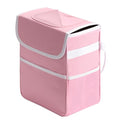 Healsmart 2 Gallon Car Trash Can Lid and Storage Pockets, Leak-Proof Collapsible and Portable Organizer, Multipurpose Garbage Bin with Adjustable Straps, Pink