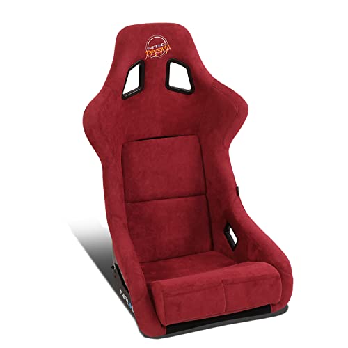 NRG Innovations NRG-FRP-302MAR-PRISMA Universal Fixed Back Bucket Racing Seat for 5-Point Harnesses, Size L, Maroon Alcantara Material, 24" W X 35" H X 18" D - color: Maroon