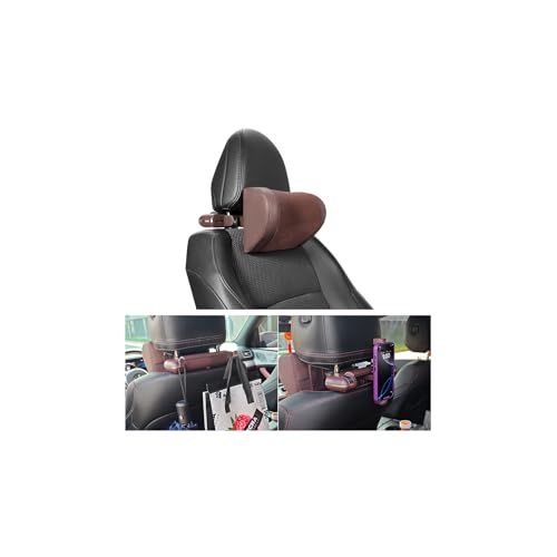 Car Neck Pillow, Memory Foam Vehicles Adjustable Support Headrest Pillow with Hook ＆ Tablet Phone Holder Mount, Multifunctional Auto Interior Accessories, Universal for SUV RV Truck (Brown) - color: Brown