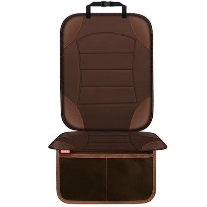 Car Seat Protector for Child Car Seat, Waterproof Car Seat Cover for Leather and Fabric Seats, 2 Mesh Pockets, Non-Slip Bottom, Thick Padding Cushion(1 Pack, Brown) - color: 1 Pack Brown