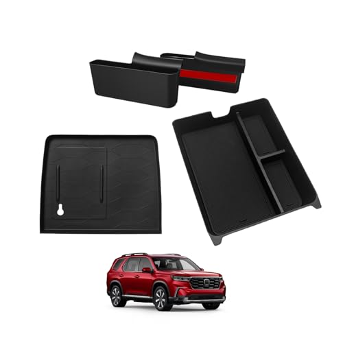 Muslogy for 2023+ Pilot Center Console Organizer&Wireless Charger Protective Mat&Shifter Storage Box Left & Right Set Compatible with Honda Pilot 2023-2026 Accessories Console Side Inserts Organizer - size: Console & Shifter Organizer & Charge Pad Mat