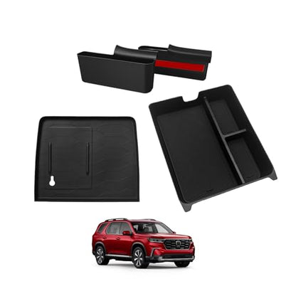 Muslogy for 2023+ Pilot Center Console Organizer&Wireless Charger Protective Mat&Shifter Storage Box Left & Right Set Compatible with Honda Pilot 2023-2026 Accessories Console Side Inserts Organizer - size: Console & Shifter Organizer & Charge Pad Mat