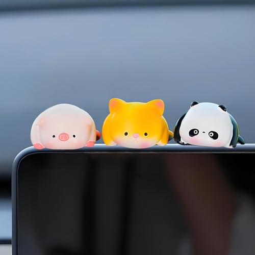 Funny Small Animals Ornament Dashboard Decorations, Cute Car Accessories Interior Dashboard Accessories, Car Center Screen Decor for Women/Men - style: Panda+Pig+Dog
