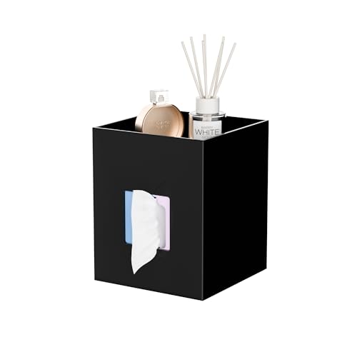 Black Acrylic Tissue Box Cover with Storage Tray ,Square Acrylic Tissue Box Holder Napkin Dispenser for Bathroom Kitchen Home Office (Black, 5.5x5.5x6.7) - color: Black, size: 5.5x5.5x6.7"
