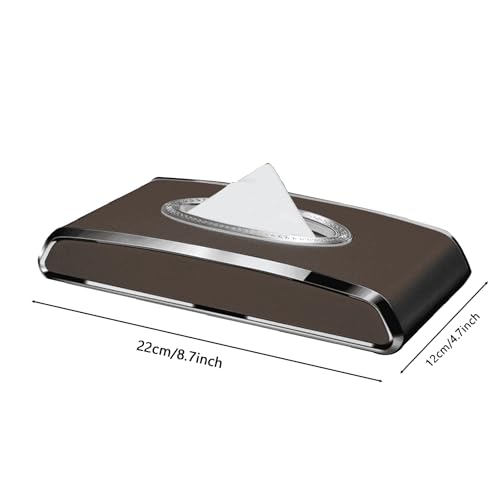 Faux Leather Car Tissue Holder for Interior, Multi-Function Tissue Box, Armrest & Back Seat Tissue Organizer, Sleek Kleenex Holder (Brown Flat)