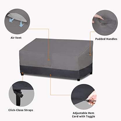 Easy-Going Outdoor Sofa Cover Heavy Duty Patio Furniture Loveseat Couch Bench Cover Windproof Durable (70Wx38Dx35H inch, Gray/Dark Gray)