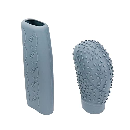 Modengzhe Steering Wheel Hand Brake Lever and Shift Knob Silicone Cover Kit, 3D Oval Anti-Slip Design Protective Case (Grey) - color: Grey