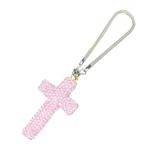 Cross for Car Mirror Hanging, Bling Crystal Cross Car Pendant, Rhinestone Rear View Mirror Hanging Ornament, Religious Charm Auto Interior Accessory, Universal Vehicle Decoration (Pink) - color: Pink