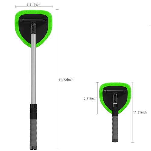 desin Windshield Cleaning Tool, Car Window Cleaner Windshield Cleaner with 4 Reusable and Washable Microfiber Pads and Extendable Handle Auto Inside Glass Wiper Kit (Green) - color: Green