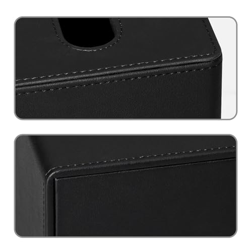 PU Leather Tissue Box Cover Square Tissue Box Holder with Magnetic Closure (Black) - color: Black