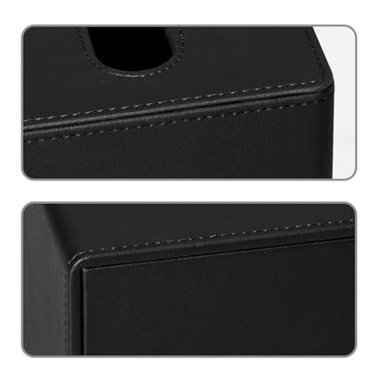 PU Leather Tissue Box Cover Square Tissue Box Holder with Magnetic Closure (Black) - color: Black