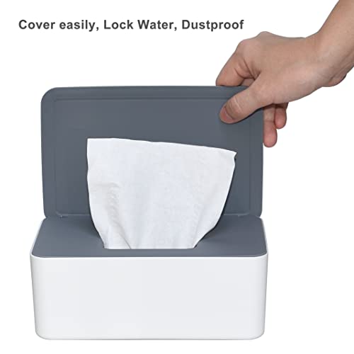 Diaper Wipes Dispenser, Tissue Storage Box Case, Wet Wipe Dispenser Holder with Lid for Home, Office, Cars (Gray-White) - color: Gray-white